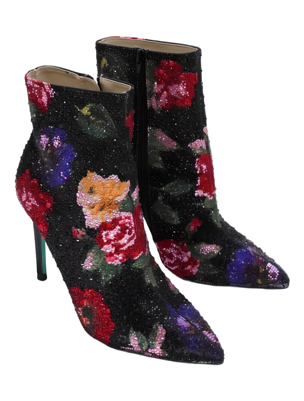 Betsey Johnson Belle Rhinestone Stiletto Heel Ankle Boots Black Flower Size 8M - Picture 4 of 6